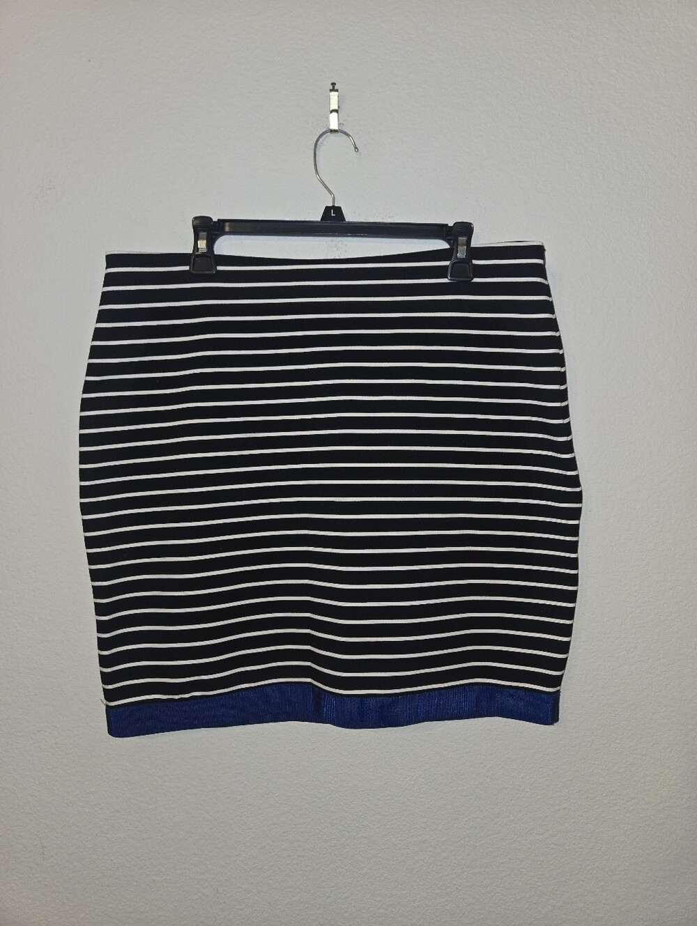 Ann Taylor Black and White Striped Mini Skirt with Blue Trim
